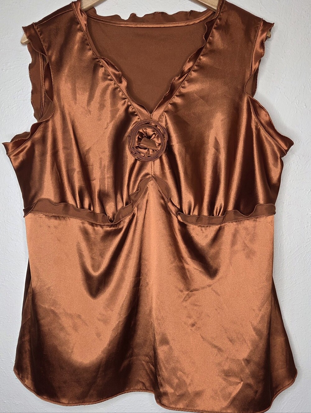 Bronze Satin Rosette Blouse Romantic Fairycore Boho Fall Copper XL Sleeveless